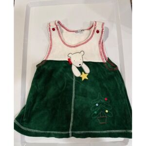 Le Top Baby Girls 12m Christmas Teddy Bear Tree Velour Pinafore Dress‎
